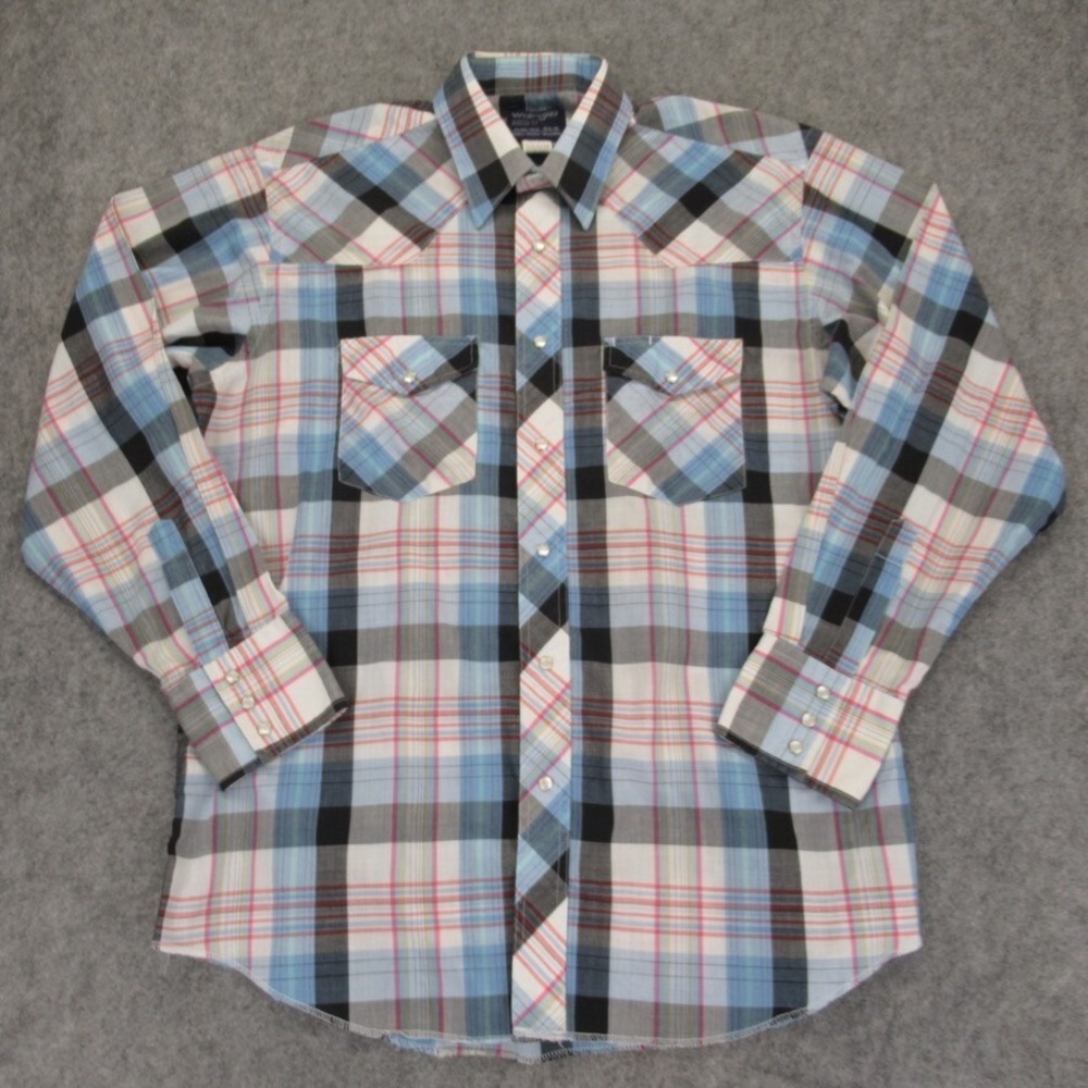 Wrangler Mens Cowboy Cut Regular Fit Long Sleeve Pearl Snap Shirt‎ Size 16.5